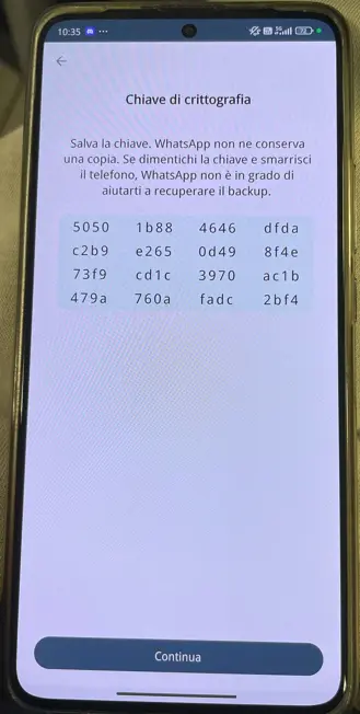 Backup crittografato end-to-end - WhatsApp Esempio