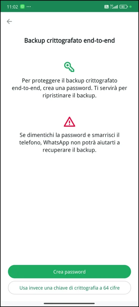 Backup crittografato end-to-end - WhatsApp Android