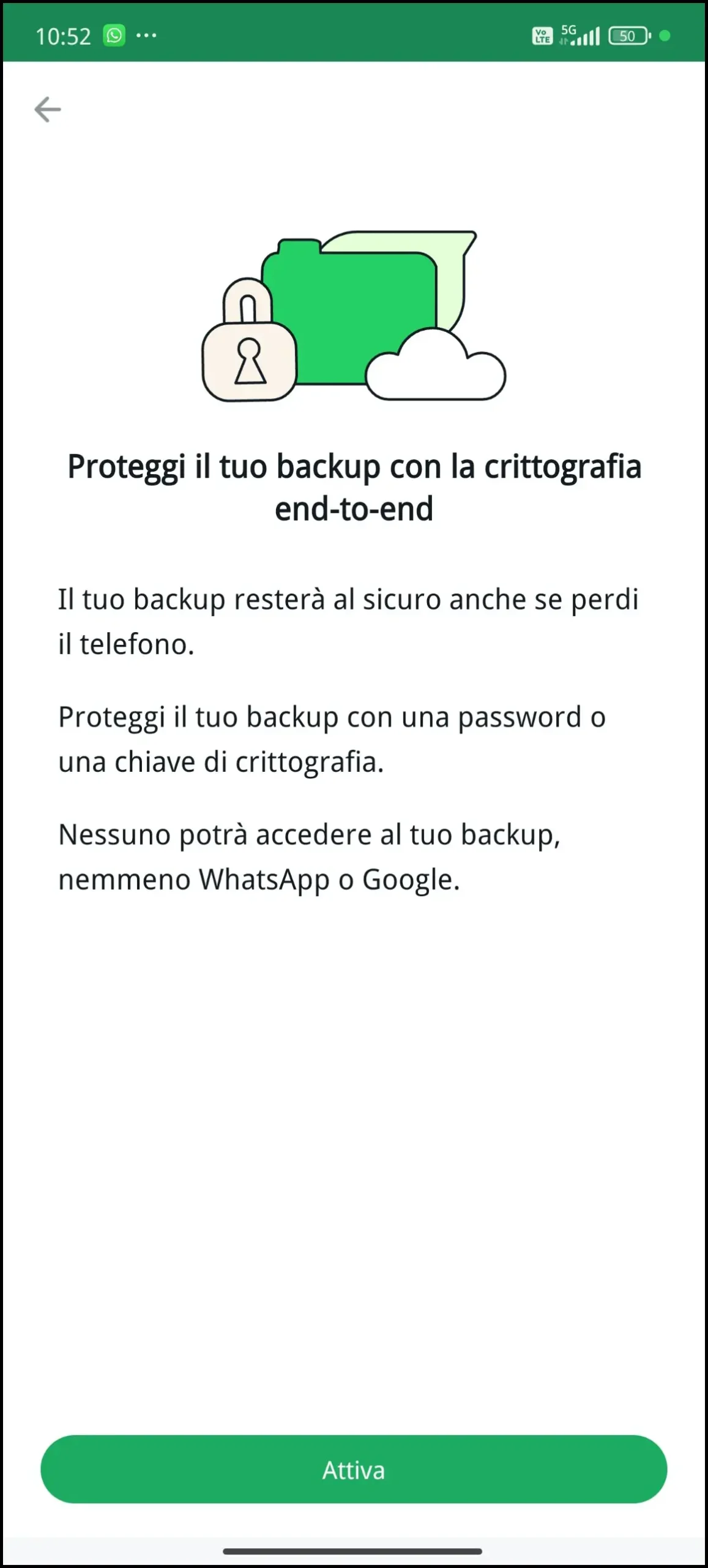 Proteggi il tuo backup con la crittografia end-to-end - WhatsApp Android