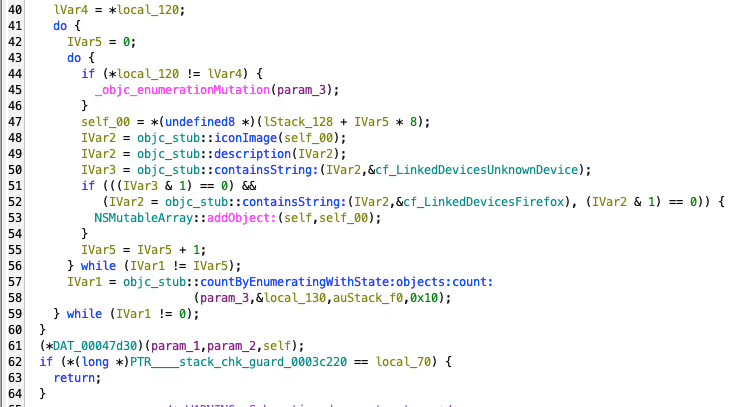 Codice di Coruna che esclude dalla lista i Linked Device con icona LinkedDevicesFirefox o LinkedDevicesUnknownDevice