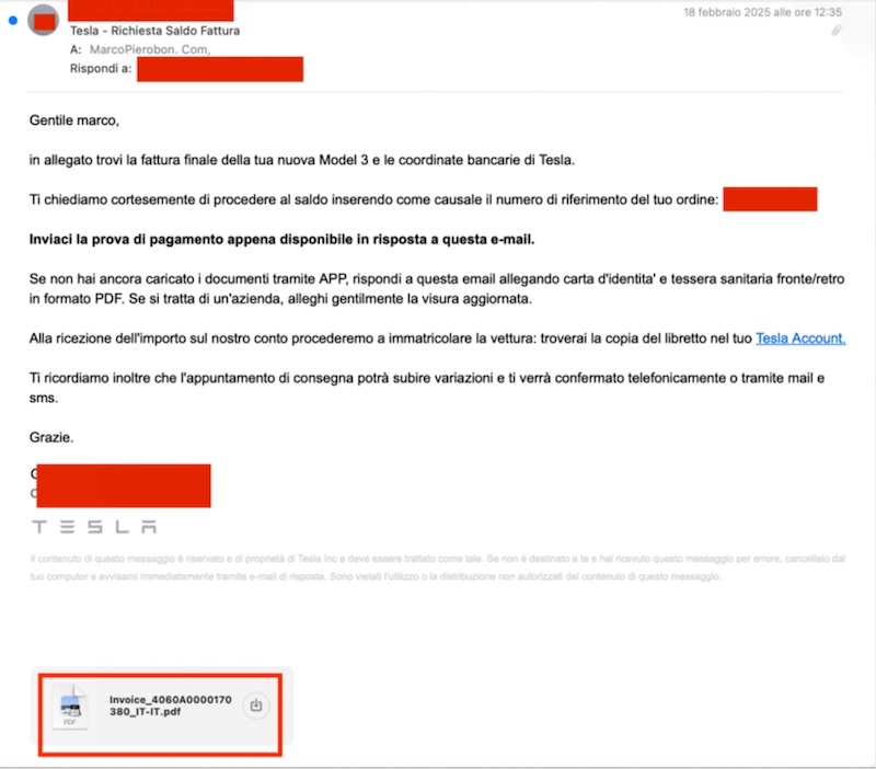 Fattura falsa con IBAN errato per la truffa dei bonifici fraudolenti