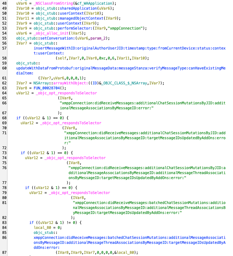 Funzione del modulo di Coruna che crea un messaggio con insertMessageWithID: e lo passa a xmppConnection:didReceiveMessages: